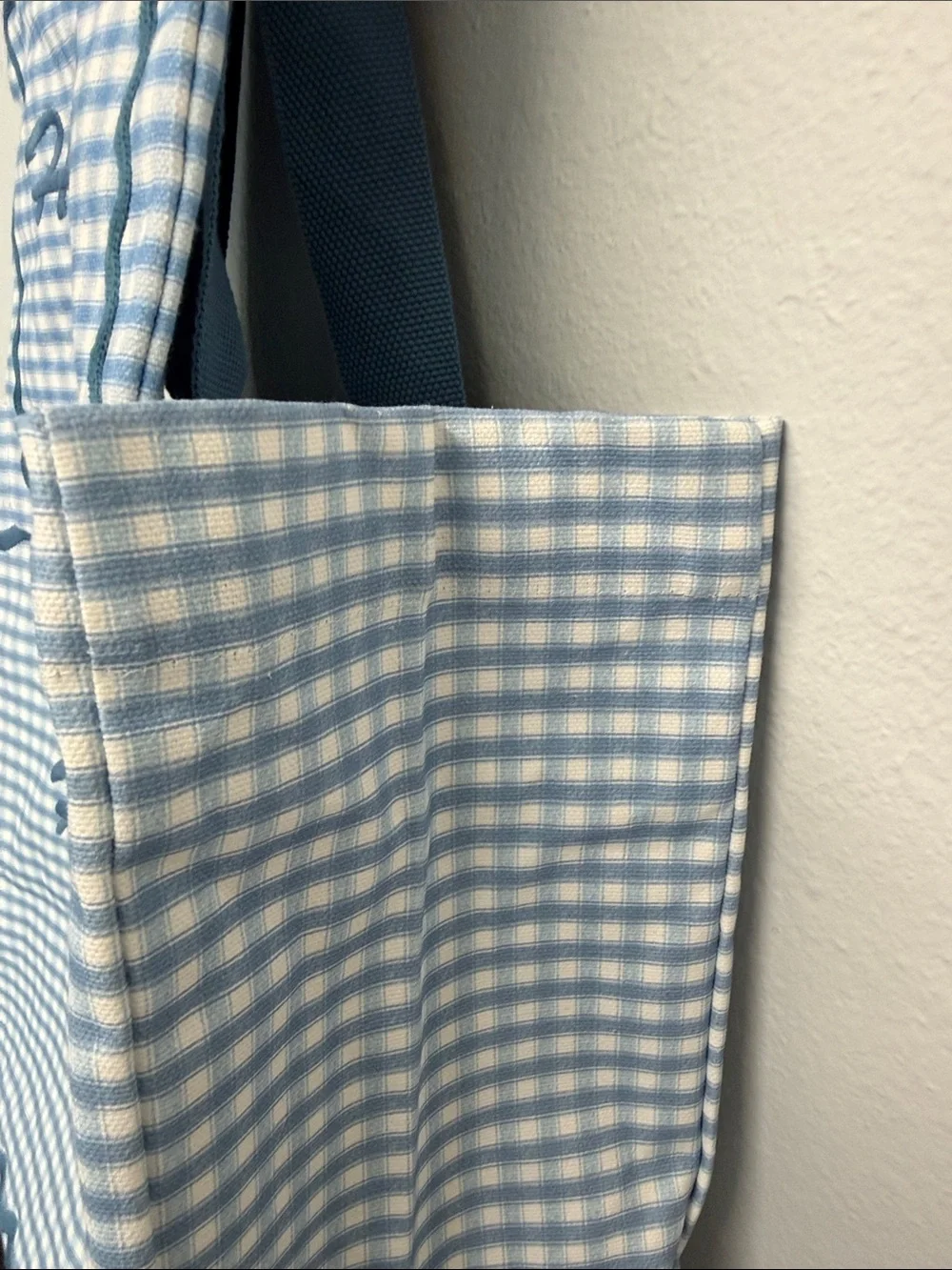 Lady Delaney | Blue Gingham Embroidered 'Hot Mess Express' Tote Bag Set - Picture 10 of 14